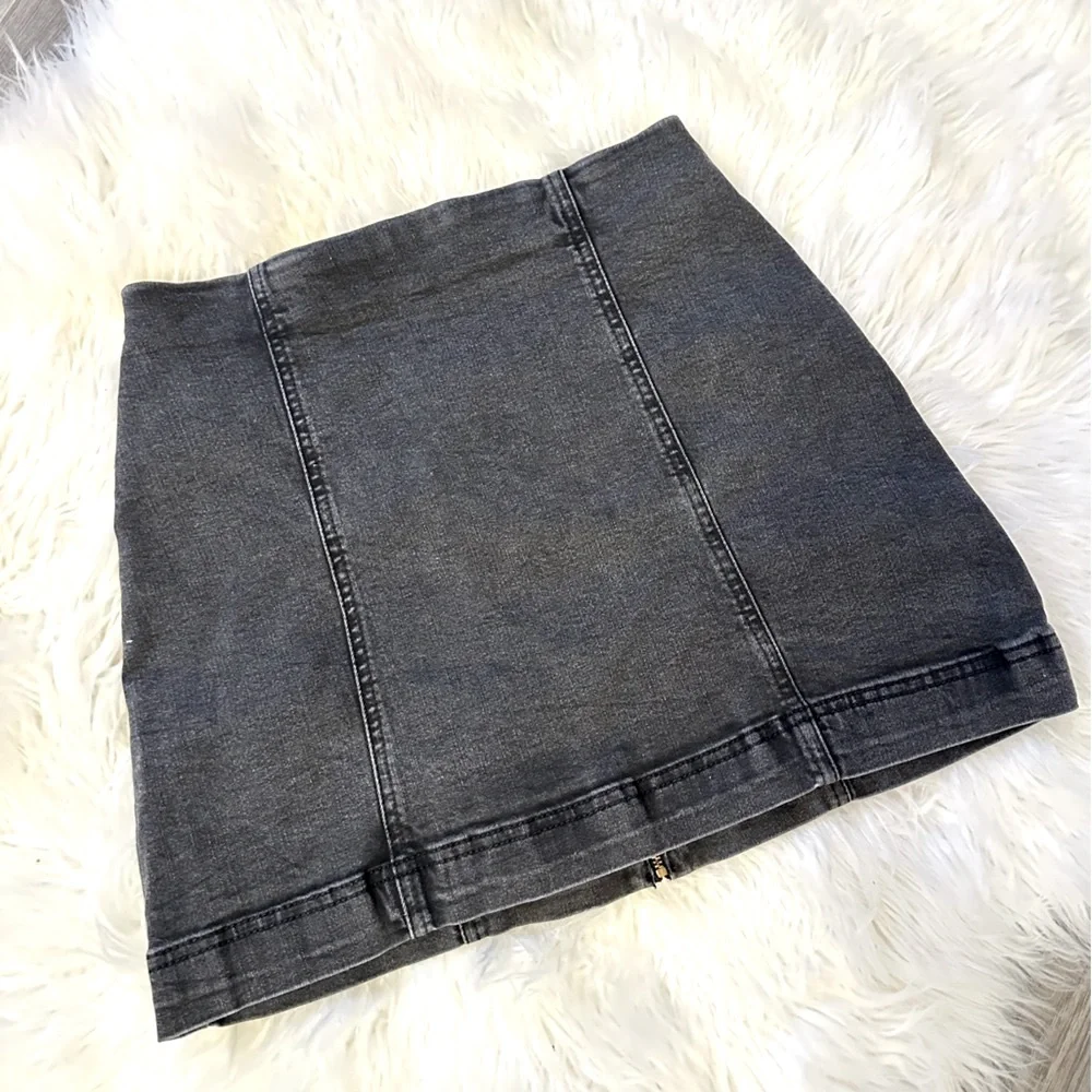 BDG Stone Washed Black Zip Up Jean Skirt